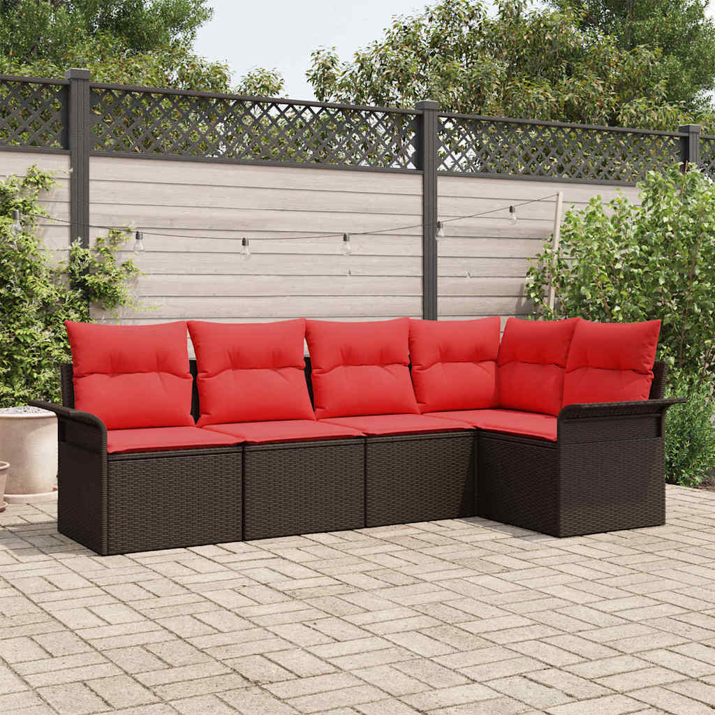 Tuin Sofa Set met kussen 5 pcs Bruin poly rattan is nu te koop bij PeponiXL, paradijselijk wonen!