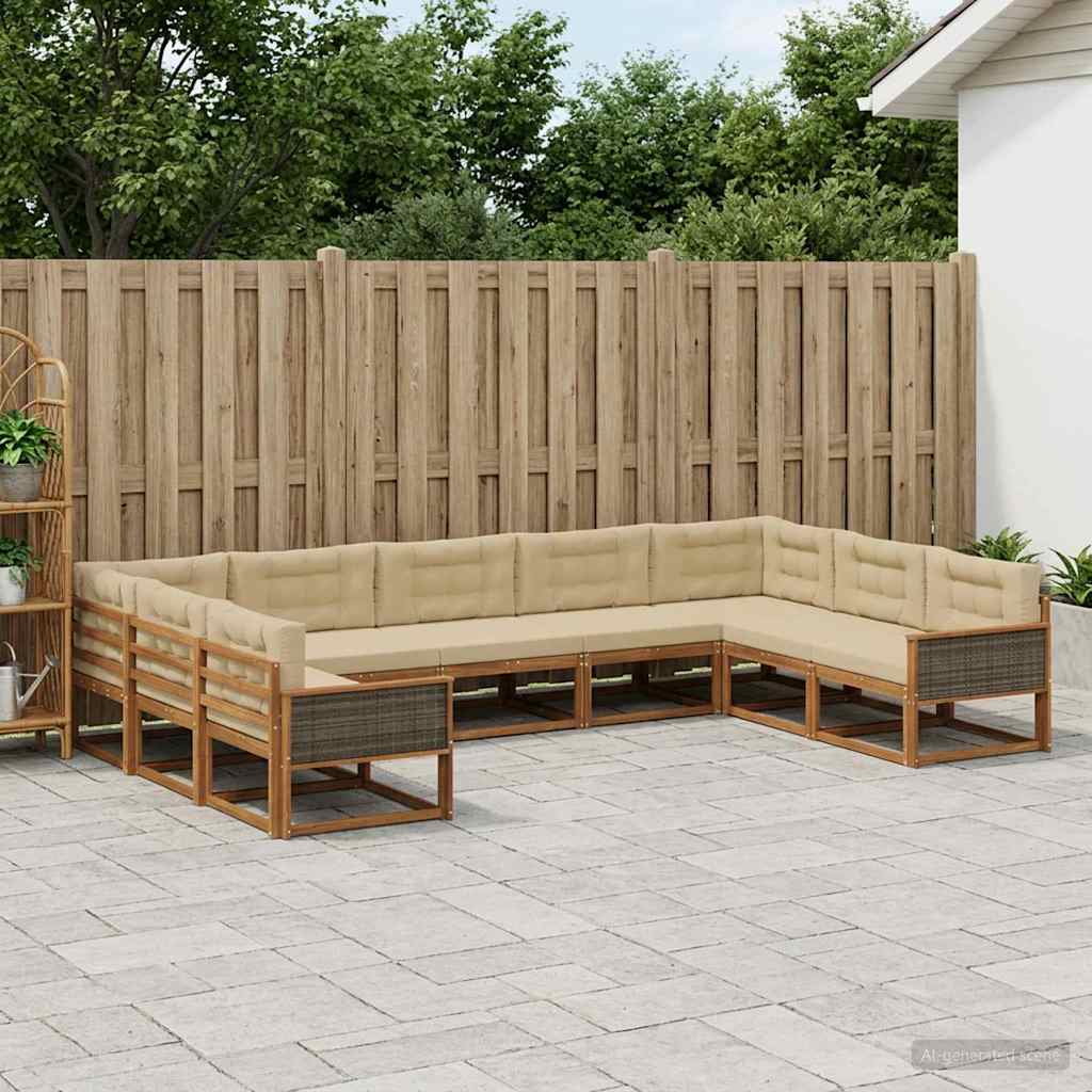 Buiten bankenset met kussen 9 pcs Natuurlijk en Beige is nu te koop bij PeponiXL, paradijselijk wonen!