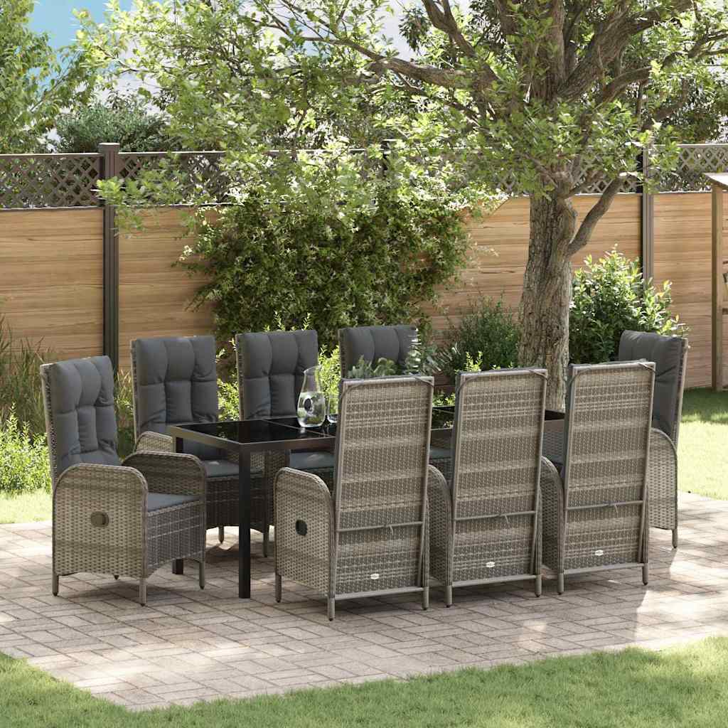 Tuin eettafelset met kussen 9 pcs Grijs poly rattan is nu te koop bij PeponiXL, paradijselijk wonen!