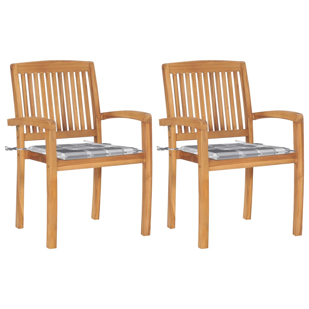 Tuinstoelen 2 st met grijs geruite kussens massief teakhout is nu te koop bij PeponiXL, paradijselijk wonen!