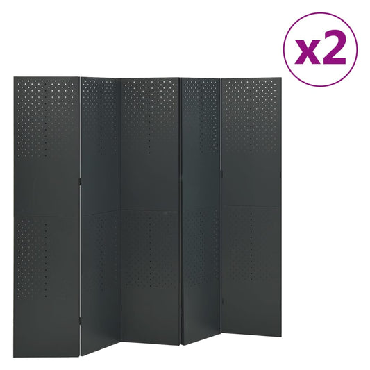 Kamerschermen 2 st met 5 panelen 200x180 cm staal antraciet is nu te koop bij PeponiXL, paradijselijk wonen!