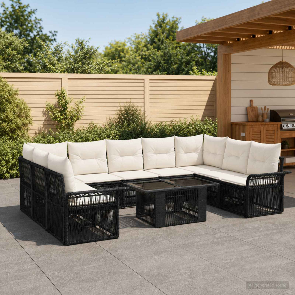 Tuinbankenset 10 st Zwart en Cream Wit poly rattan is nu te koop bij PeponiXL, paradijselijk wonen!