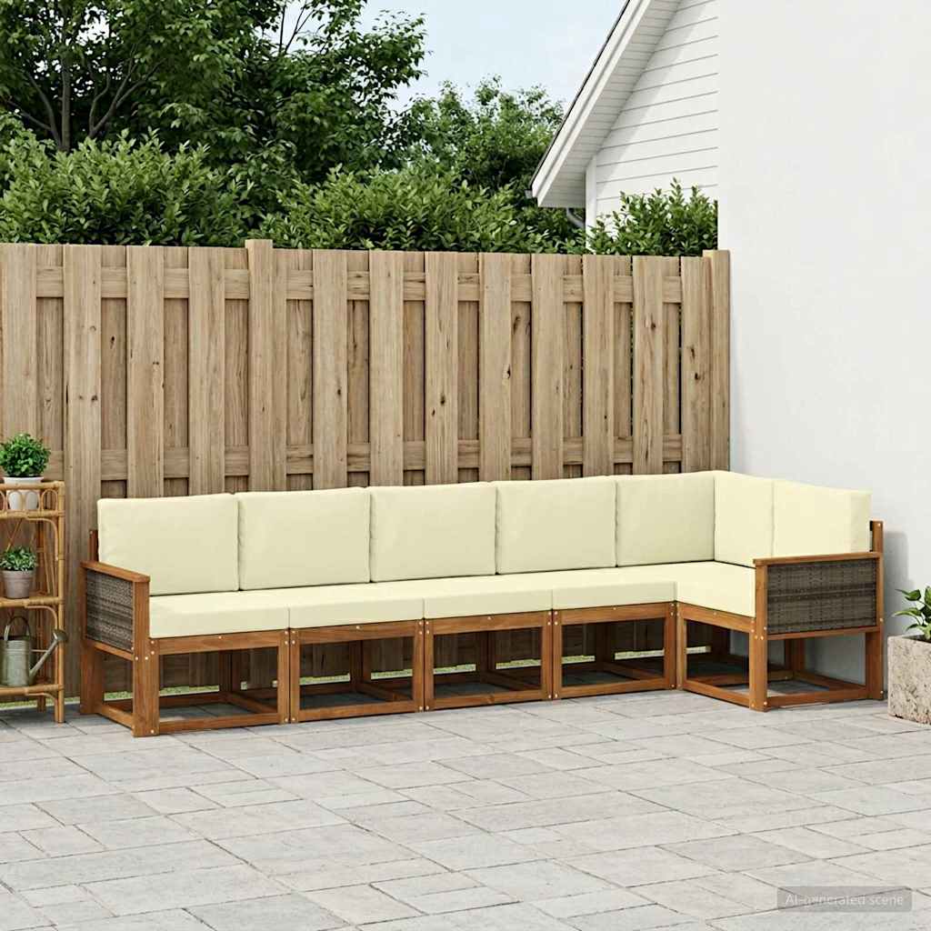 Buiten bankenset met kussen 6 pcs Natuurlijk en Crème Polyester is nu te koop bij PeponiXL, paradijselijk wonen!