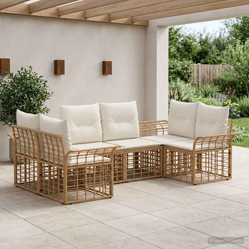 Buiten bankenset 6 pcs Natuurlijk en Crème Wit Polyester is nu te koop bij PeponiXL, paradijselijk wonen!