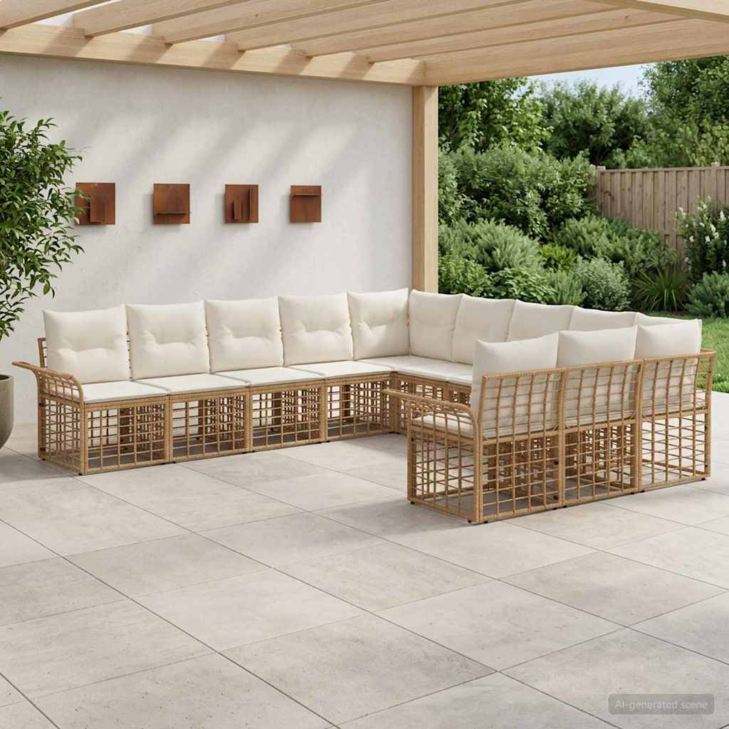 Buiten bankenset 11 pcs Natuurlijk en Crème Wit Polyester is nu te koop bij PeponiXL, paradijselijk wonen!