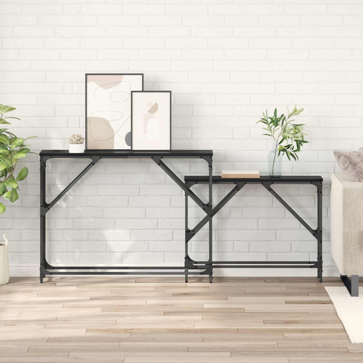 Wandtafel 2 pcs Zwart Eiken 100 x 28 x 75 cm Bewerkt hout is nu te koop bij PeponiXL, paradijselijk wonen!
