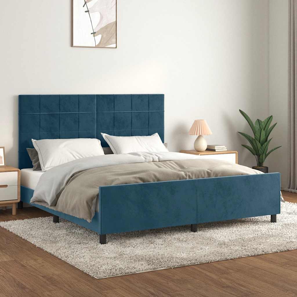 Bedframe zonder matras 160x200 cm fluweel donkerblauw is nu te koop bij PeponiXL, paradijselijk wonen!