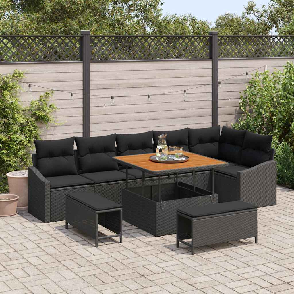Tuinbankenset met kussen met opslag 9 pcs Zwart Poly riet is nu te koop bij PeponiXL, paradijselijk wonen!