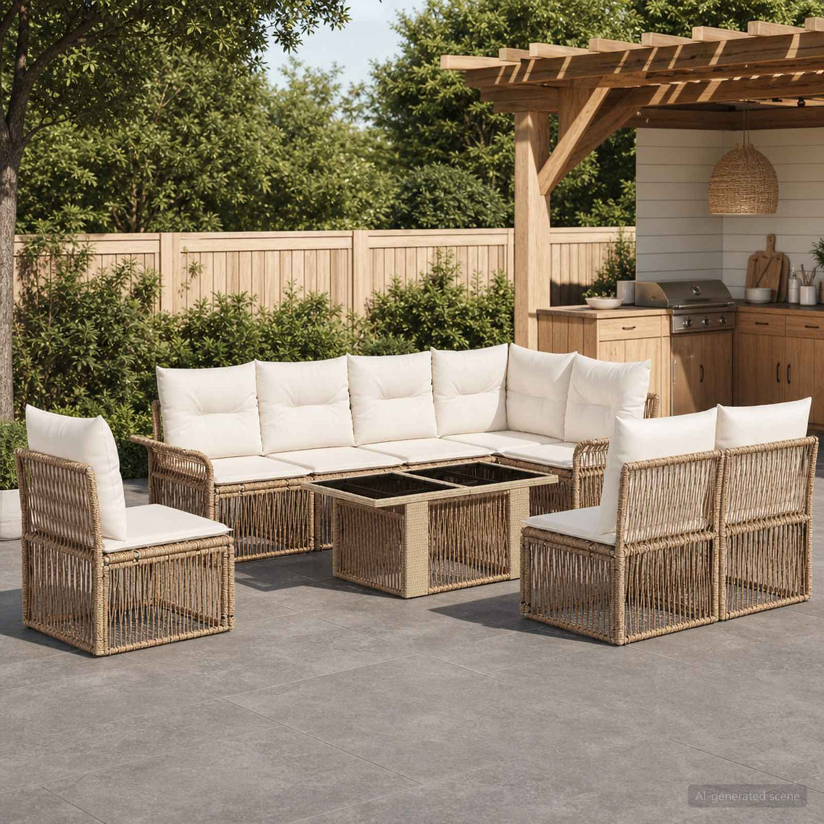 Tuinbankenset 9 st Beige en Crème Wit poly rattan is nu te koop bij PeponiXL, paradijselijk wonen!