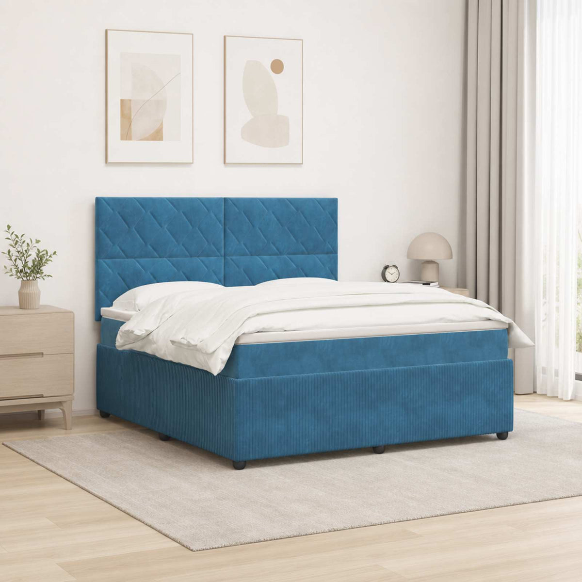 LED Boxspring Bed met Matras Blauw 200 x 200 cm Fluweel is nu te koop bij PeponiXL, paradijselijk wonen!