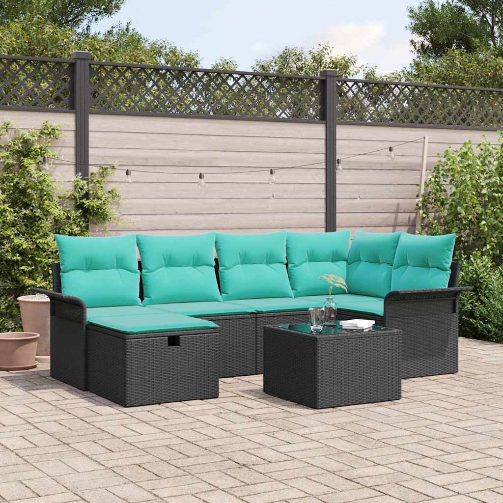 Tuin Sofa Set met kussen met opslag 7 pcs Zwart Poly riet is nu te koop bij PeponiXL, paradijselijk wonen!