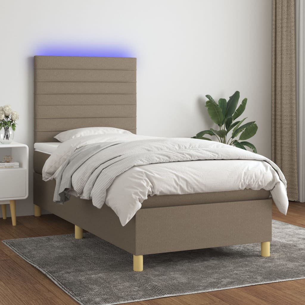 Boxspring met matras en LED stof taupe 100x200 cm is nu te koop bij PeponiXL, paradijselijk wonen!