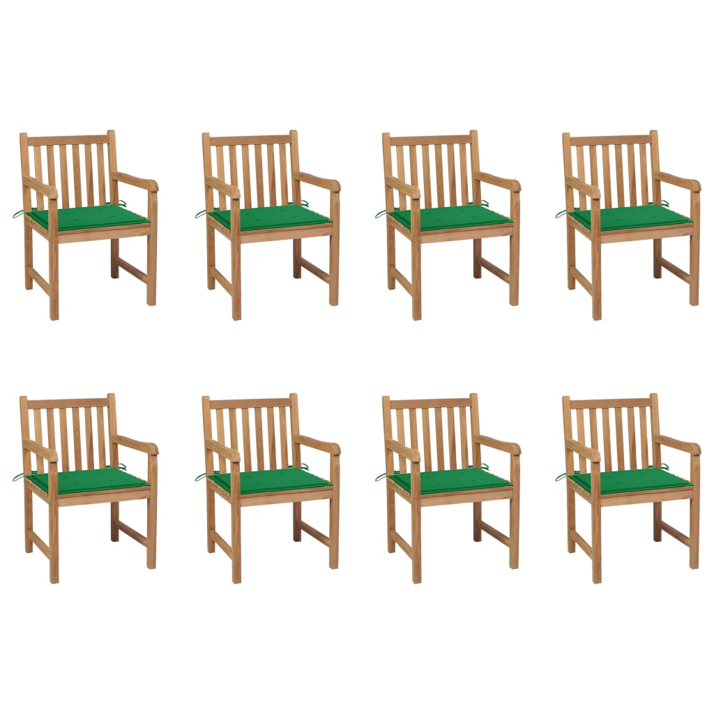 Tuinstoelen 8 st met groene kussens massief teakhout is nu te koop bij PeponiXL, paradijselijk wonen!