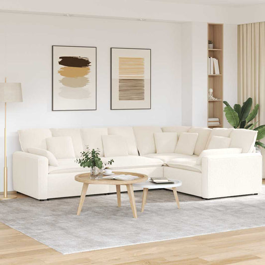 Modulaire bank met kussens gekrulde wolachtige stof crème is nu te koop bij PeponiXL, paradijselijk wonen!