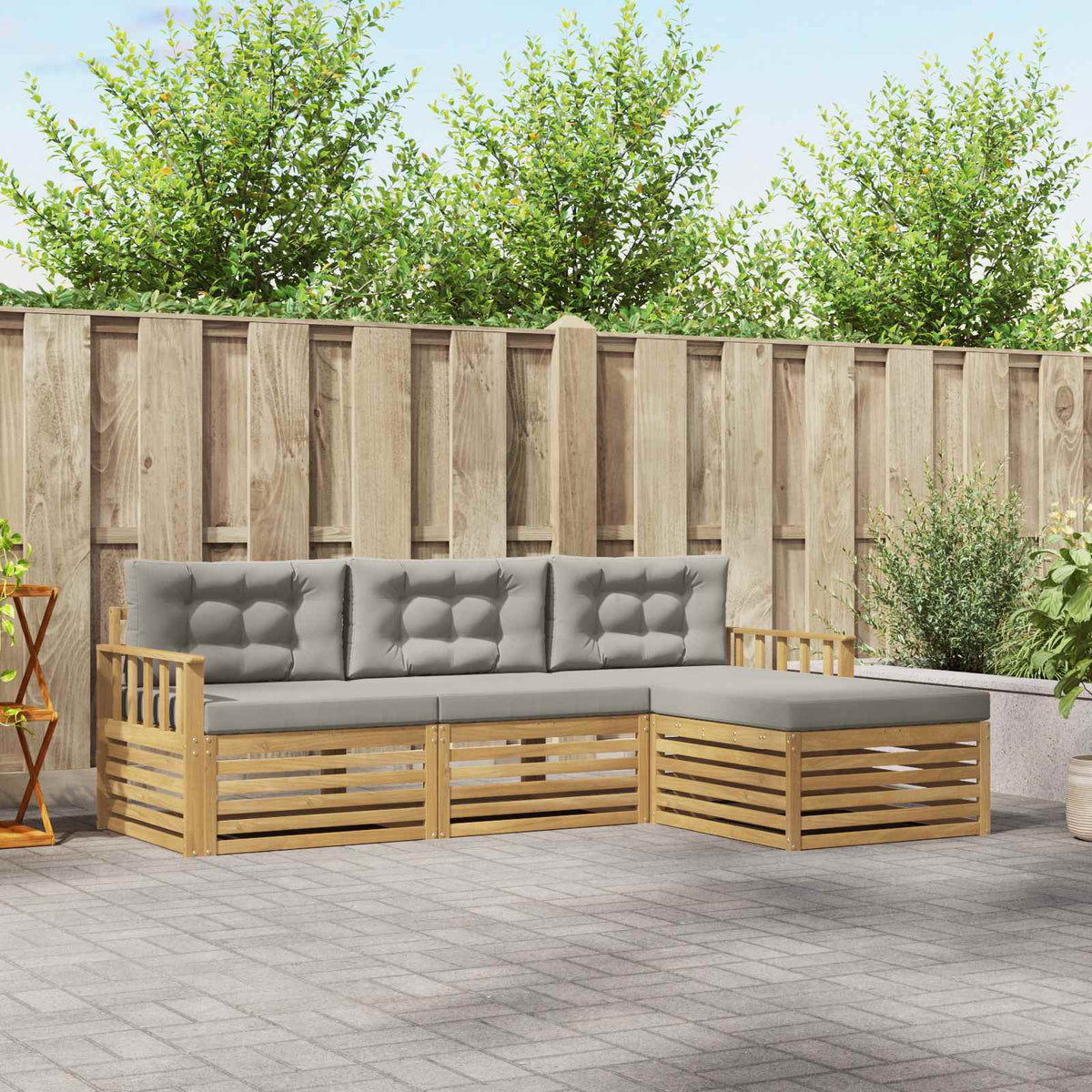 Buiten bankenset met kussen 4 pcs Wit en Lichtgrijs Polyester is nu te koop bij PeponiXL, paradijselijk wonen!