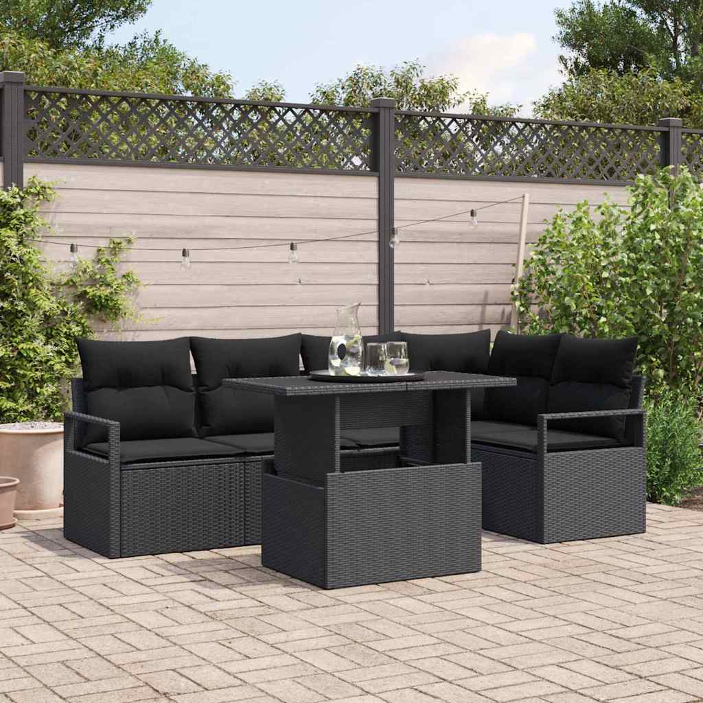 Tuin Sofa Set met kussen 6 pcs Zwart poly rattan is nu te koop bij PeponiXL, paradijselijk wonen!