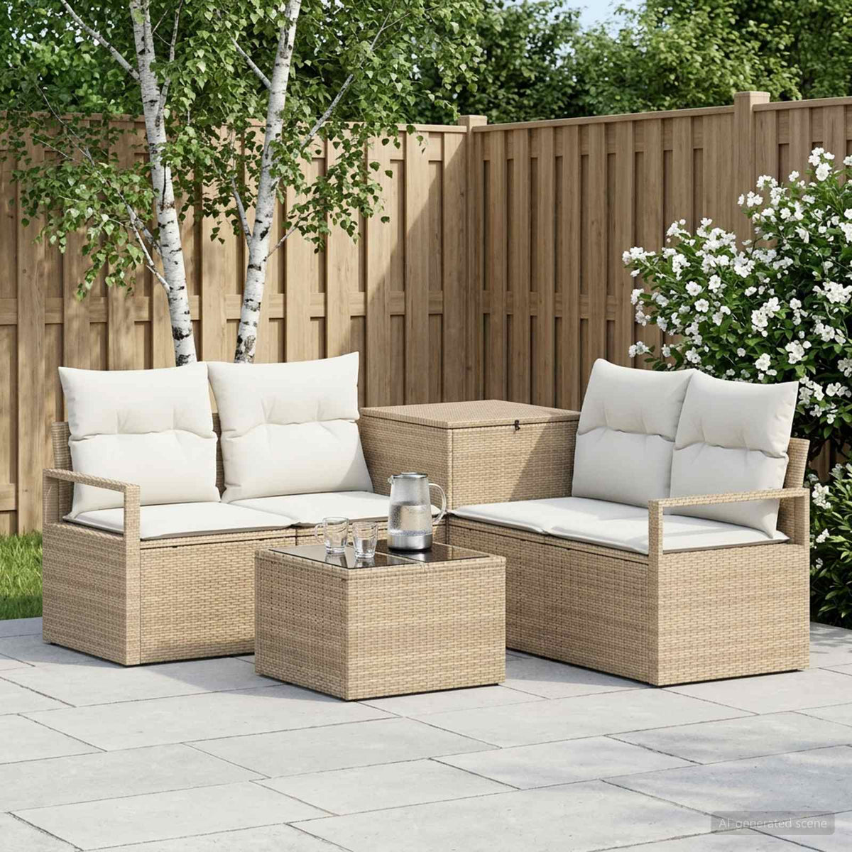 Bankstel 6 st Beige en Crème Wit Poly Rattan en Staal is nu te koop bij PeponiXL, paradijselijk wonen!