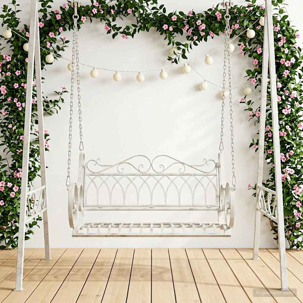 Schommelbank Staal 109 x 75 x 59 cm Antiek wit is nu te koop bij PeponiXL, paradijselijk wonen!