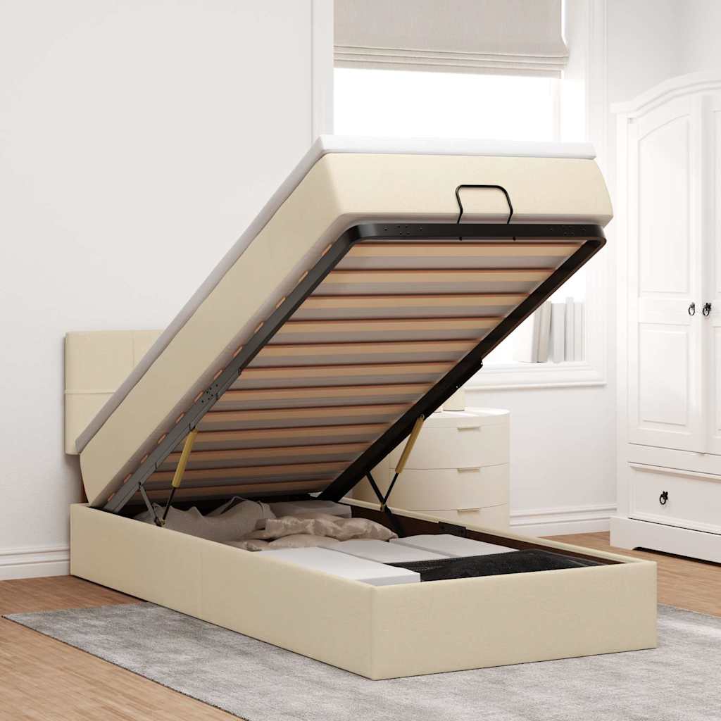 Ottoman bed met matras en LED's 90x190cm stof crèmekleurig is nu te koop bij PeponiXL, paradijselijk wonen!