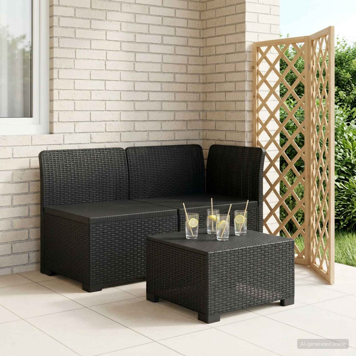 Tweedelige Tuinbank Rattan Look PP Antraciet is nu te koop bij PeponiXL, paradijselijk wonen!