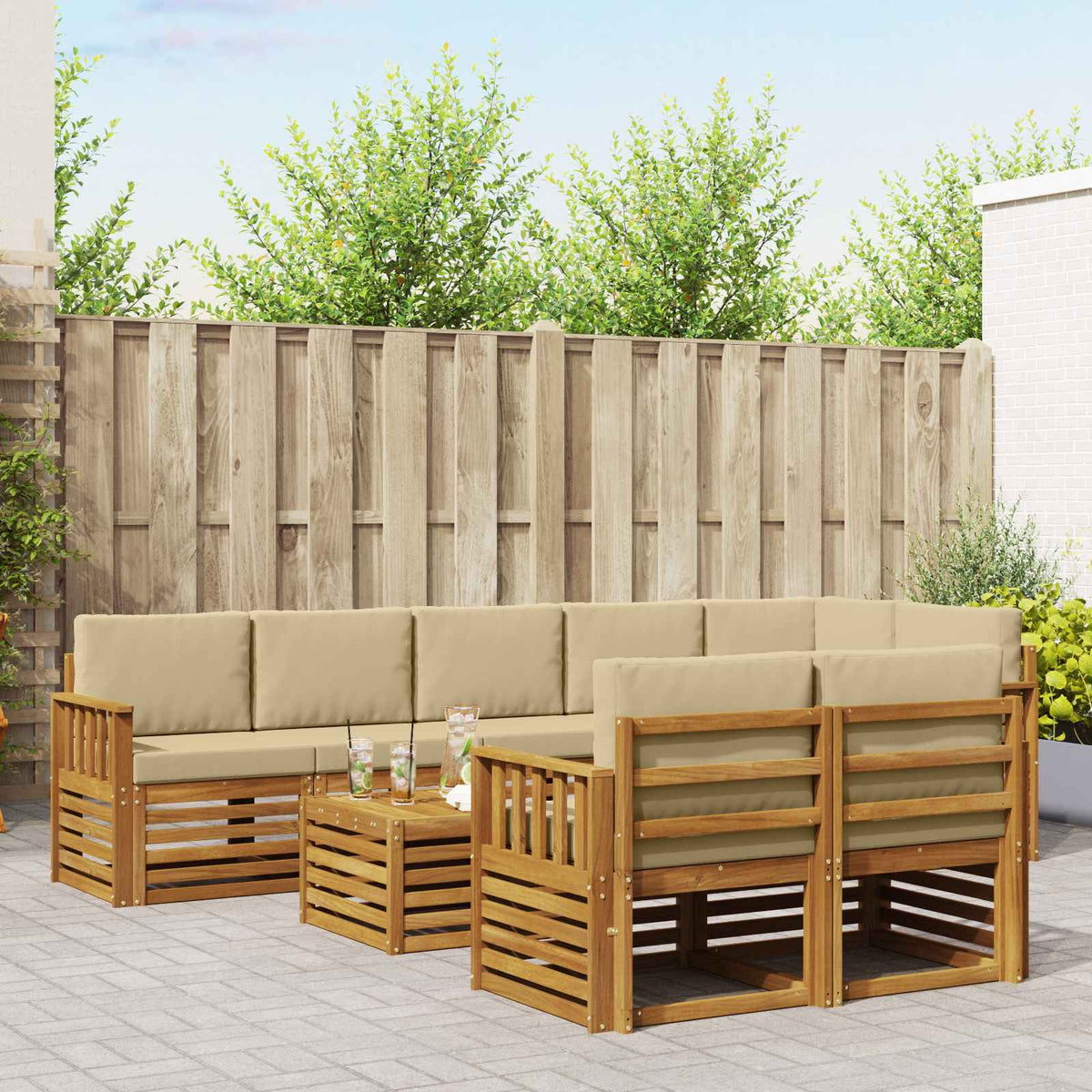 Sofa-Sets 9 pcs Natuurlijk en Beige Massief Acaciahout is nu te koop bij PeponiXL, paradijselijk wonen!