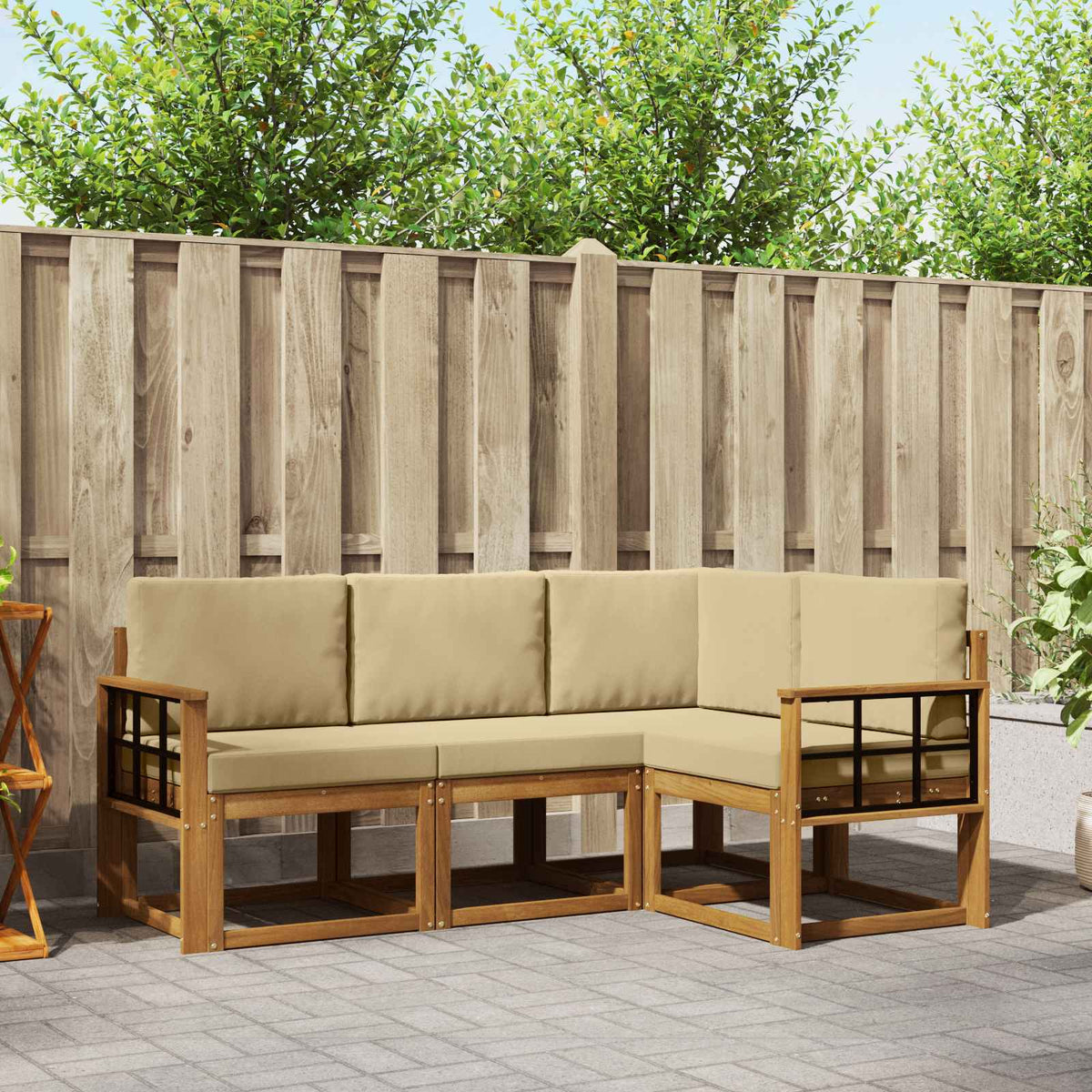 Buiten bankenset met kussen 4 pcs Natuurlijk en Beige is nu te koop bij PeponiXL, paradijselijk wonen!