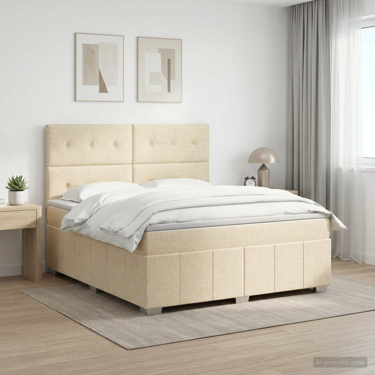 Boxspringbed met matras Crèmekleurig 140 x 190 cm Stof is nu te koop bij PeponiXL, paradijselijk wonen!