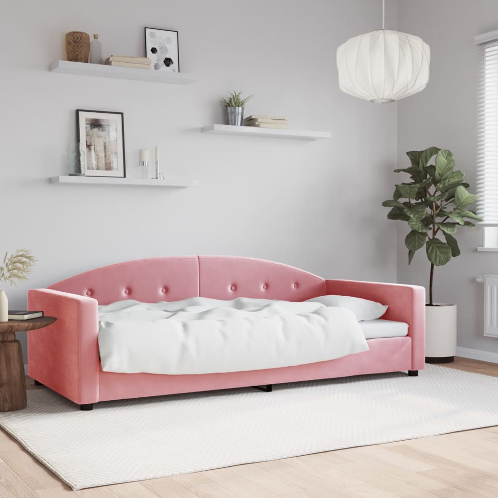 Slaapbank 90x200 cm fluweel roze is nu te koop bij PeponiXL, paradijselijk wonen!