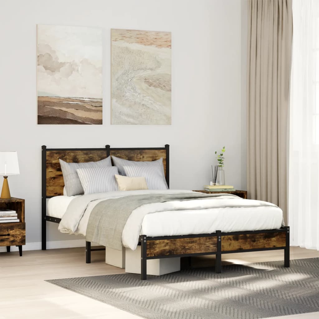 Bedframe zonder matras metaal gerookt eikenkleurig 120x200 cm is nu te koop bij PeponiXL, paradijselijk wonen!