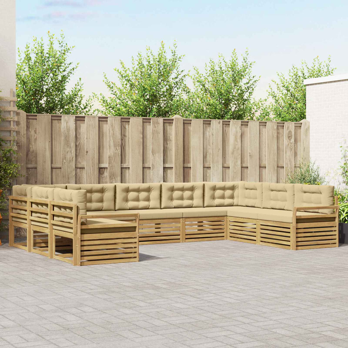 Buiten bankenset 9 pcs Wit en Beige Massief Acaciahout is nu te koop bij PeponiXL, paradijselijk wonen!