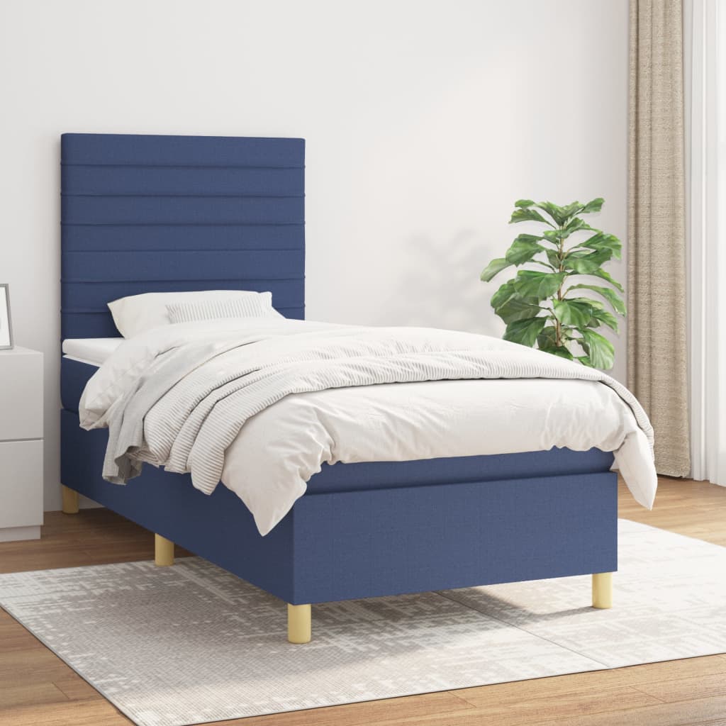 Boxspring met matras stof blauw 90x190 cm is nu te koop bij PeponiXL, paradijselijk wonen!