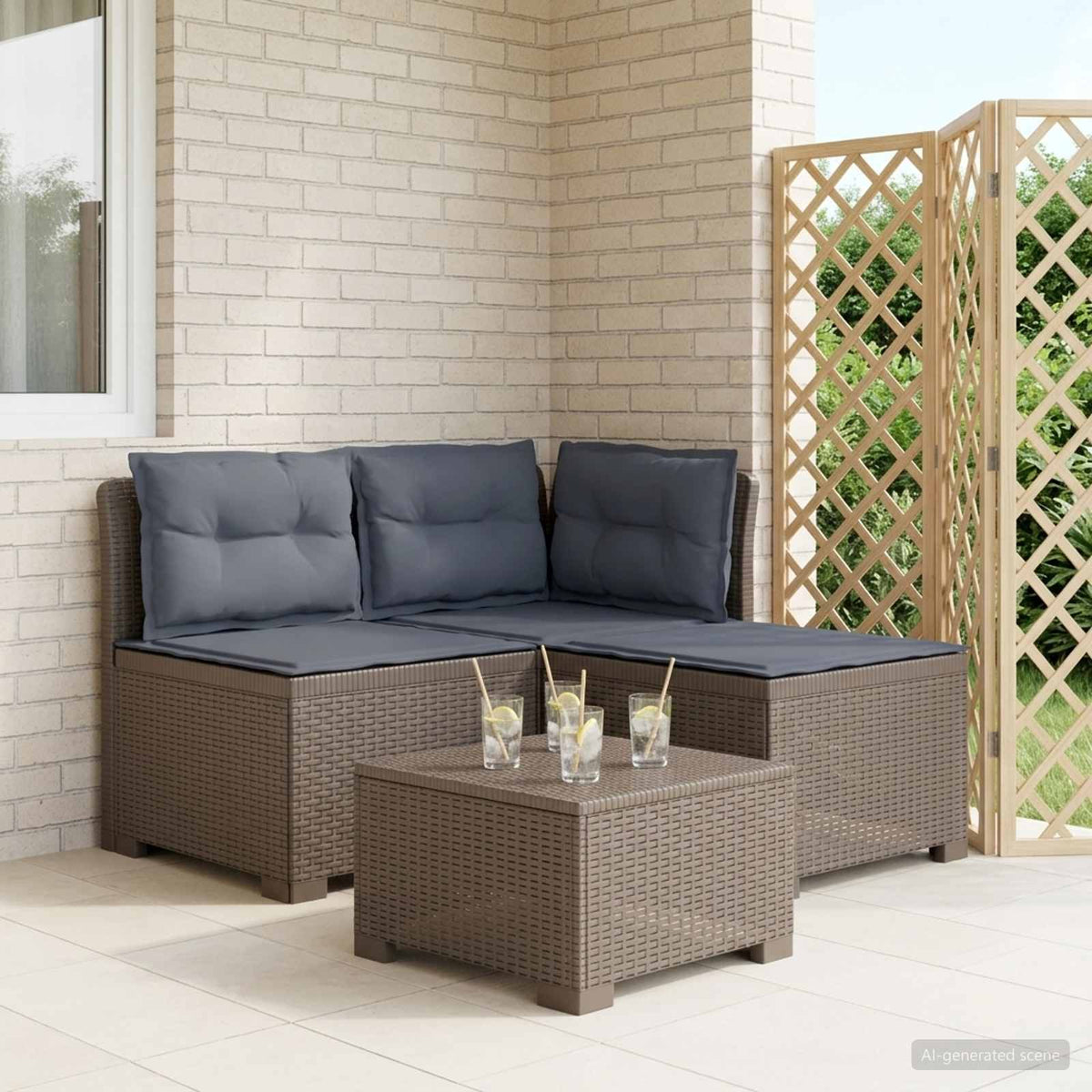 3-zits tuinbank met kussens in rattanlook PP Lichtgrijs is nu te koop bij PeponiXL, paradijselijk wonen!