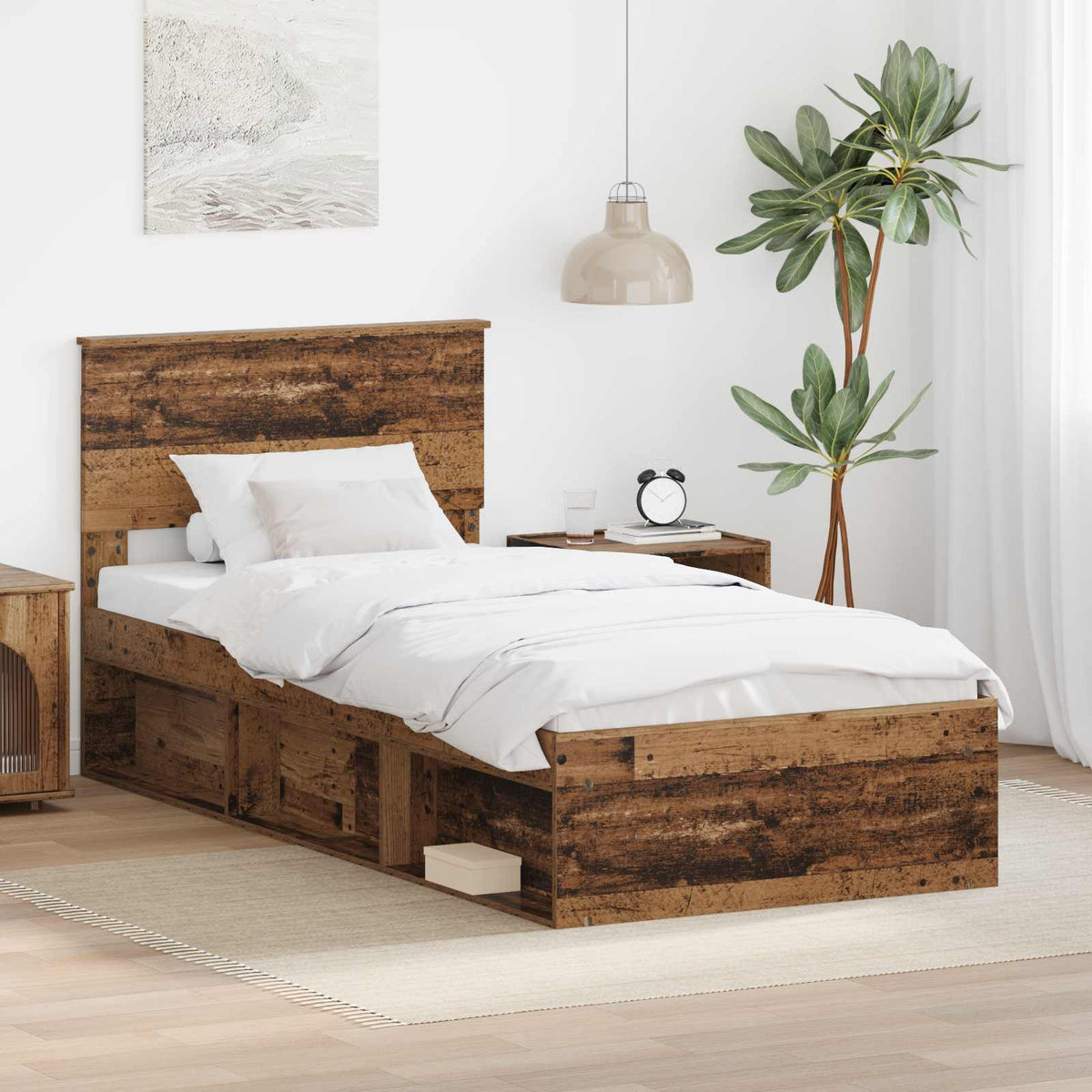 Bedframe met hoofdeinde Oudhout 75 x 190 cm Bewerkt hout is nu te koop bij PeponiXL, paradijselijk wonen!