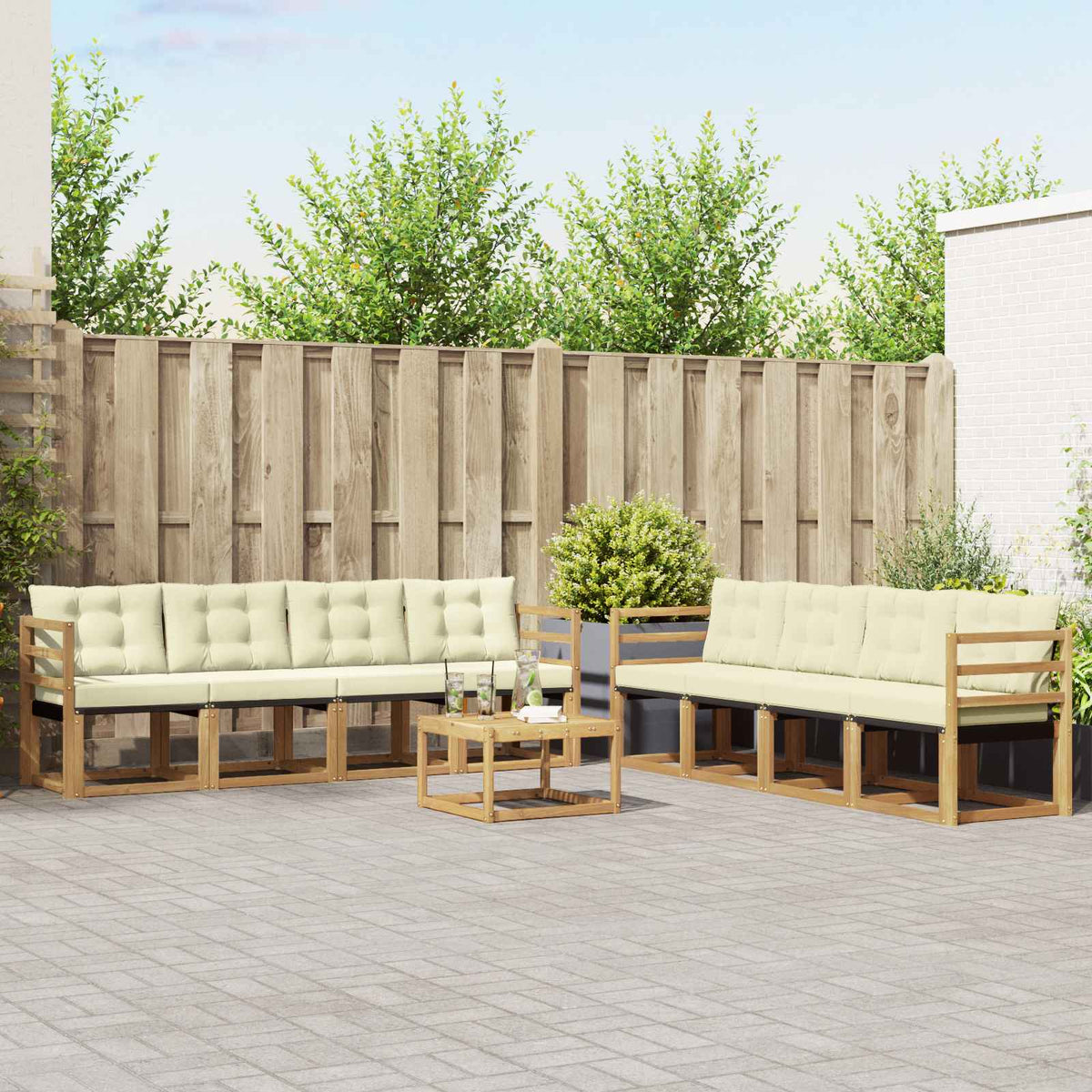 Buiten bankenset met kussen 9 pcs Wit en crèmekleurig is nu te koop bij PeponiXL, paradijselijk wonen!