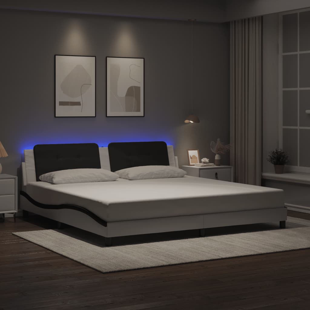 Bedframe met LED zonder matras "Zadar" wit en zwart 200x200 cm is nu te koop bij PeponiXL, paradijselijk wonen!