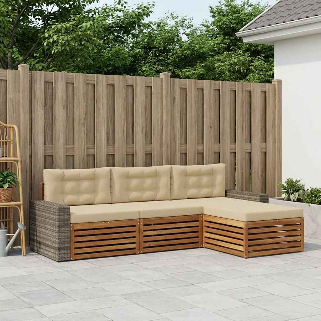 Buiten bankenset met kussen 4 pcs Natuurlijk en Beige Polyester is nu te koop bij PeponiXL, paradijselijk wonen!