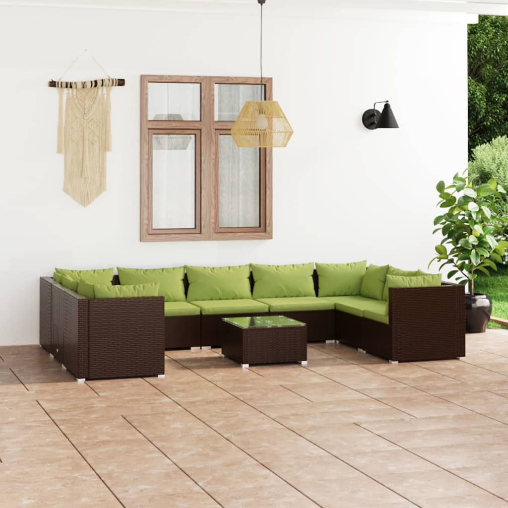 10-delige Loungeset met kussens poly rattan bruin is nu te koop bij PeponiXL, paradijselijk wonen!