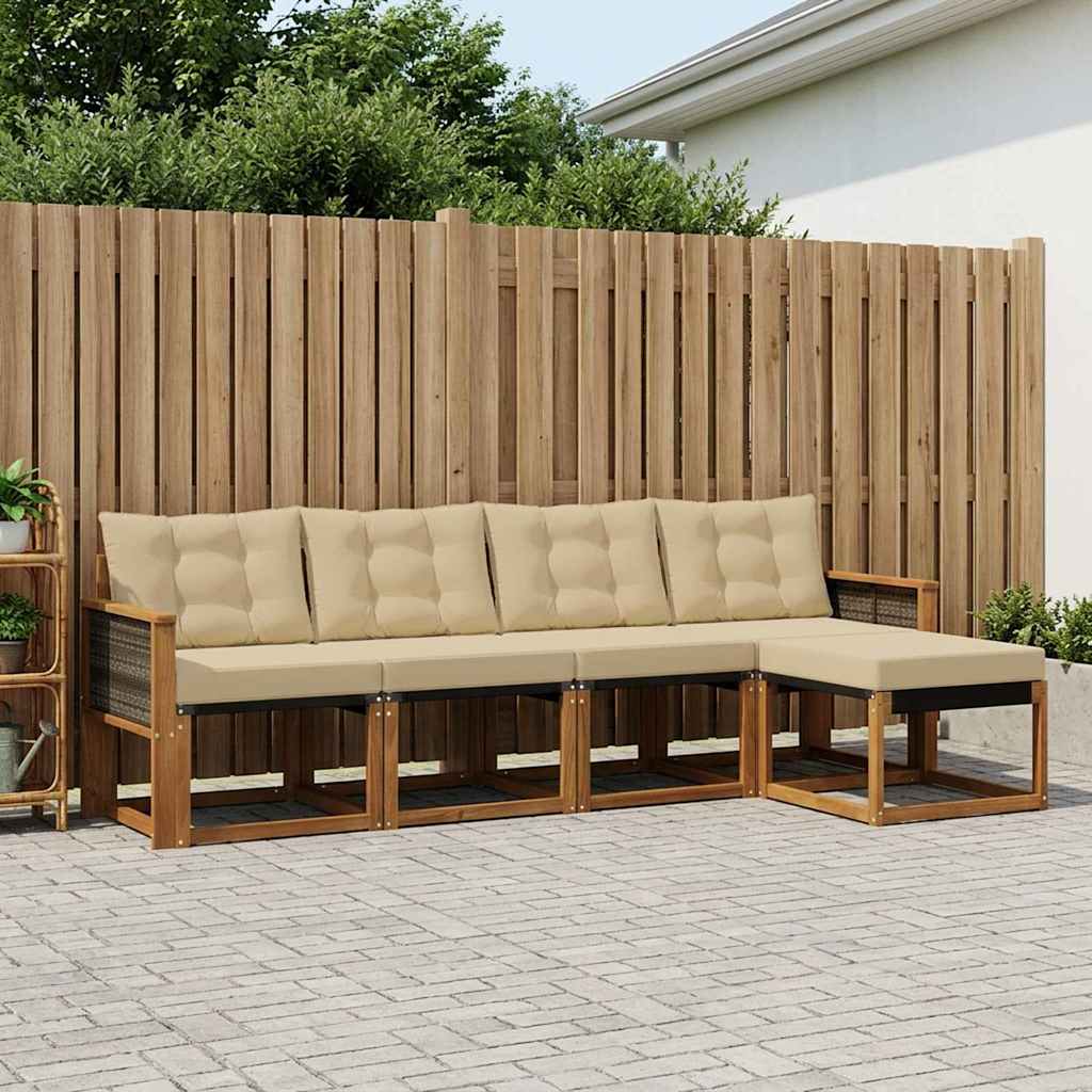 Buiten bankenset met kussen 5 pcs Natuurlijk en Beige is nu te koop bij PeponiXL, paradijselijk wonen!