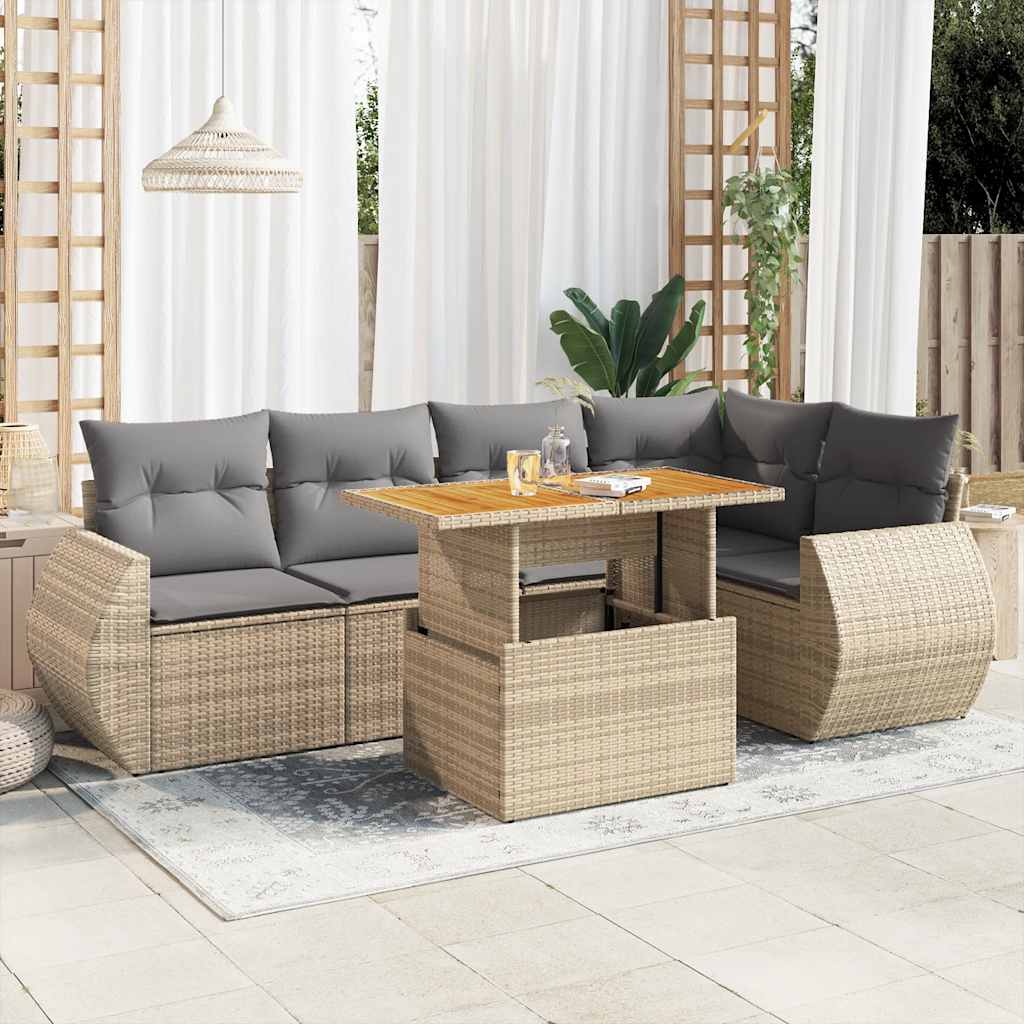 6-delige Loungeset met kussens poly rattan beige is nu te koop bij PeponiXL, paradijselijk wonen!