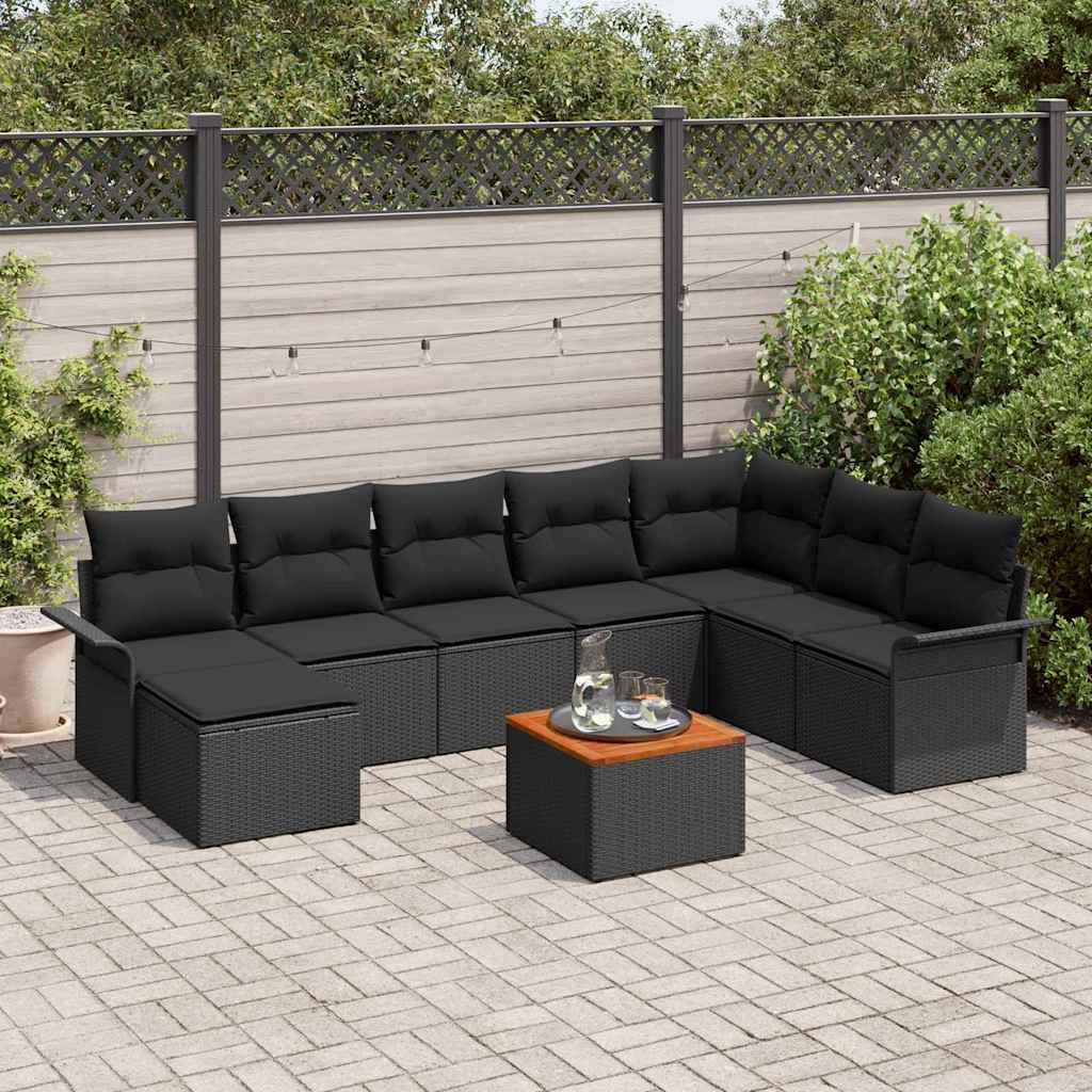 Tuinbankenset met kussen 9 pcs Zwart poly rattan is nu te koop bij PeponiXL, paradijselijk wonen!
