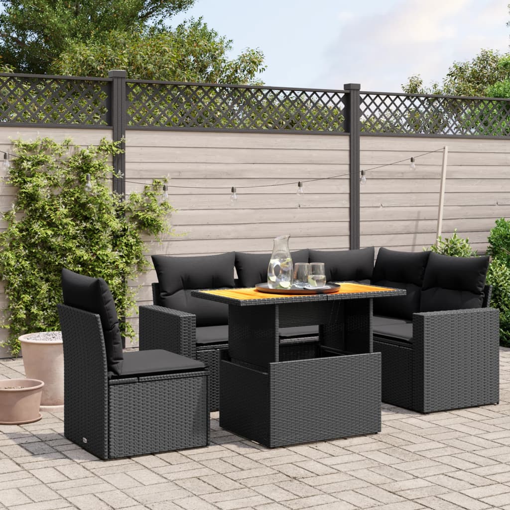 6-delige Loungeset met kussens poly rattan zwart is nu te koop bij PeponiXL, paradijselijk wonen!