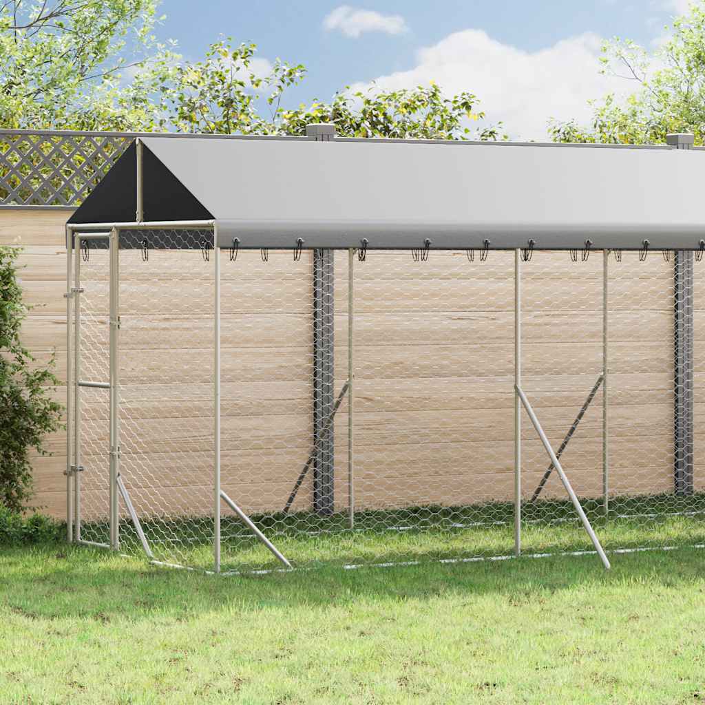 Hondenkennel met dak 2x14x2,5 m gegalvaniseerd staal zilver is nu te koop bij PeponiXL, paradijselijk wonen!