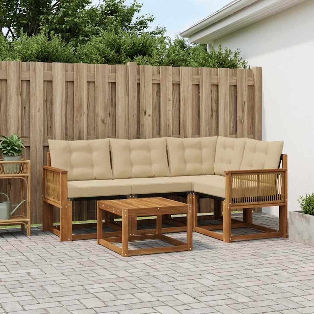 Buiten bankenset met kussen 5 pcs Natuurlijk en Beige is nu te koop bij PeponiXL, paradijselijk wonen!