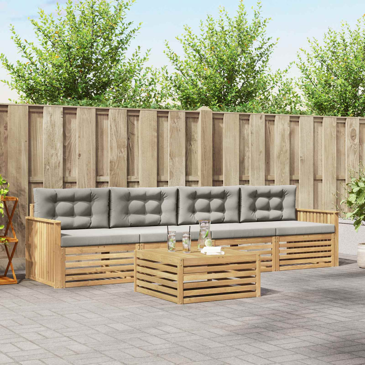 Buiten bankenset 5 pcs Wit en Lichtgrijs Massief Acaciahout is nu te koop bij PeponiXL, paradijselijk wonen!