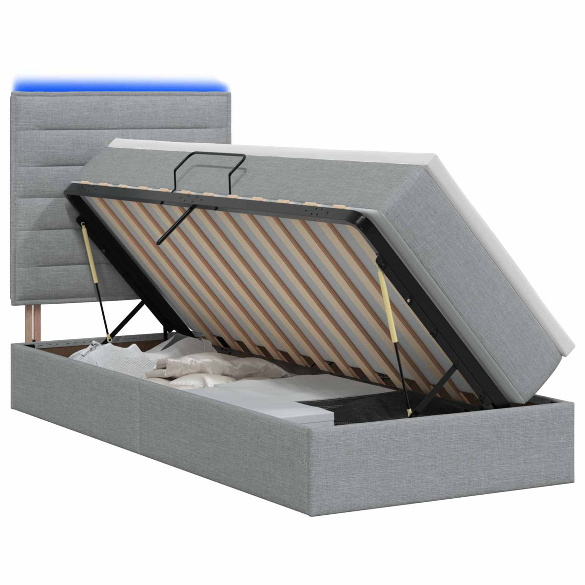 LED Opslagbed met Matras Lichtgrijs 100 x 200 cm Stof is nu te koop bij PeponiXL, paradijselijk wonen!
