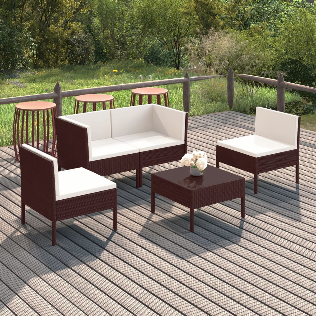 5-delige Loungeset met kussens poly rattan bruin is nu te koop bij PeponiXL, paradijselijk wonen!