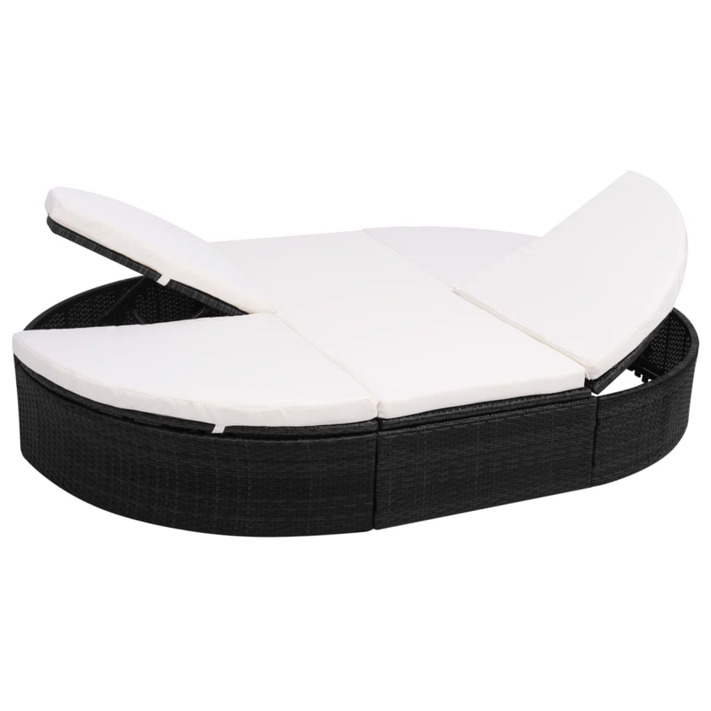 Loungebed met kussen poly rattan zwart is nu te koop bij PeponiXL, paradijselijk wonen!