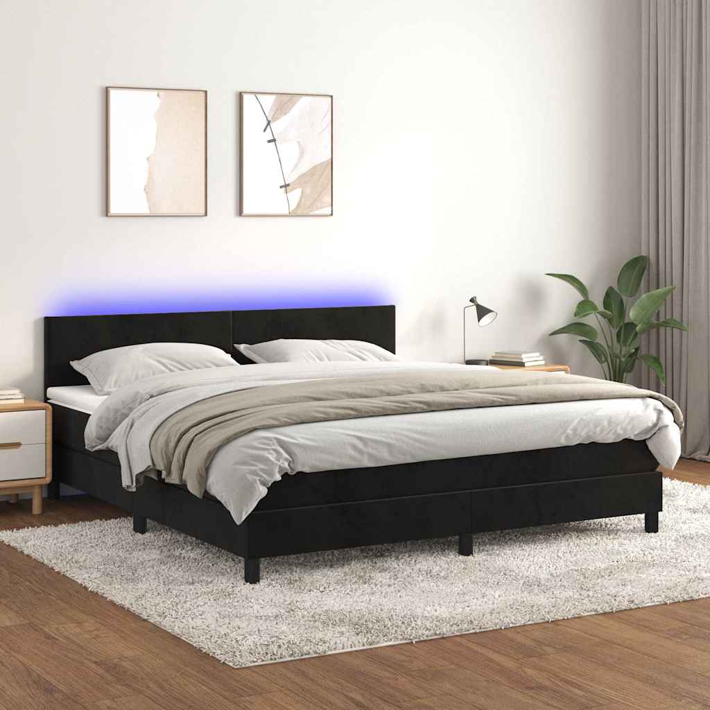Boxspring met matras en LED fluweel zwart 160x200 cm is nu te koop bij PeponiXL, paradijselijk wonen!