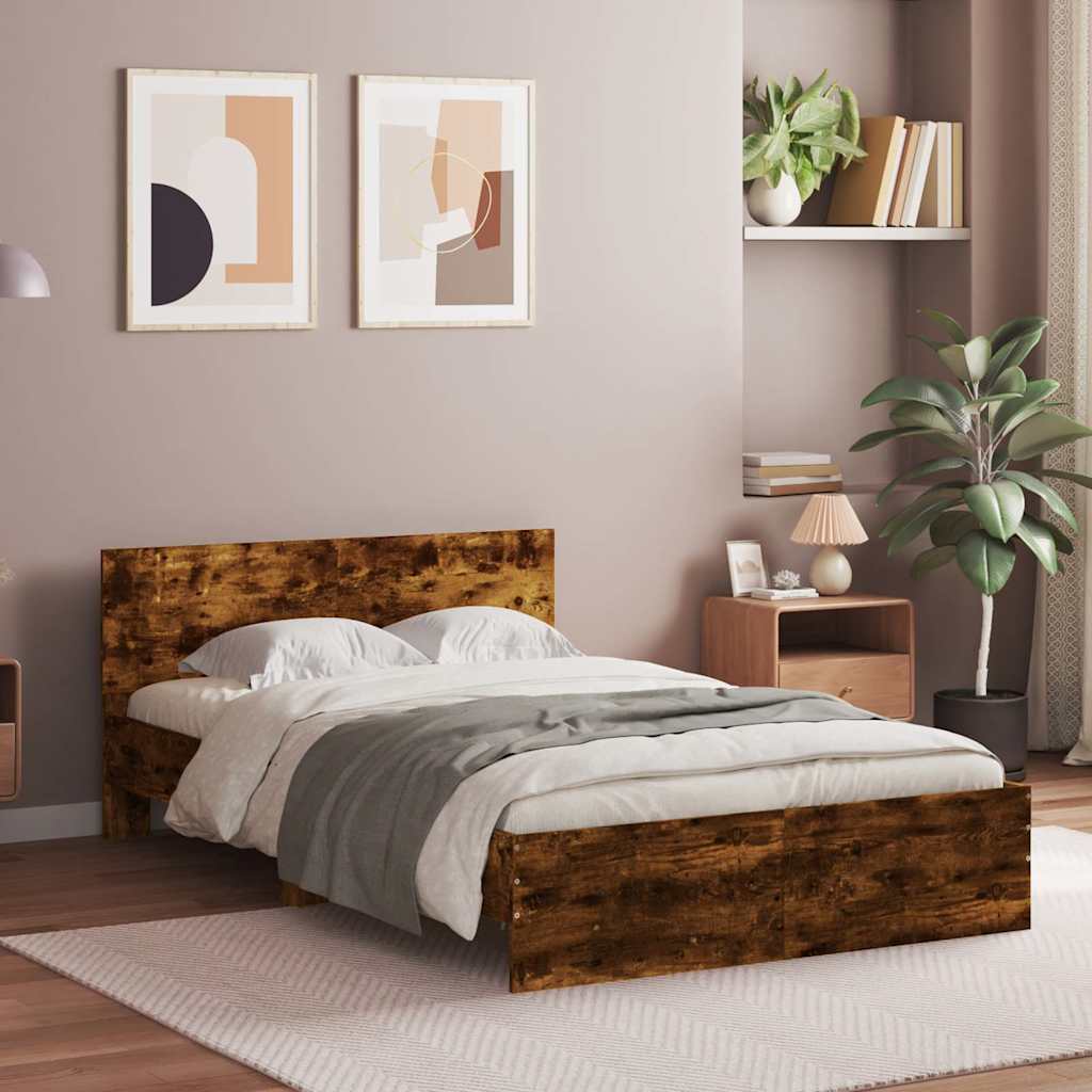 Bedframe met hoofdeinde gerookt eikenkleurig 120x190 cm is nu te koop bij PeponiXL, paradijselijk wonen!