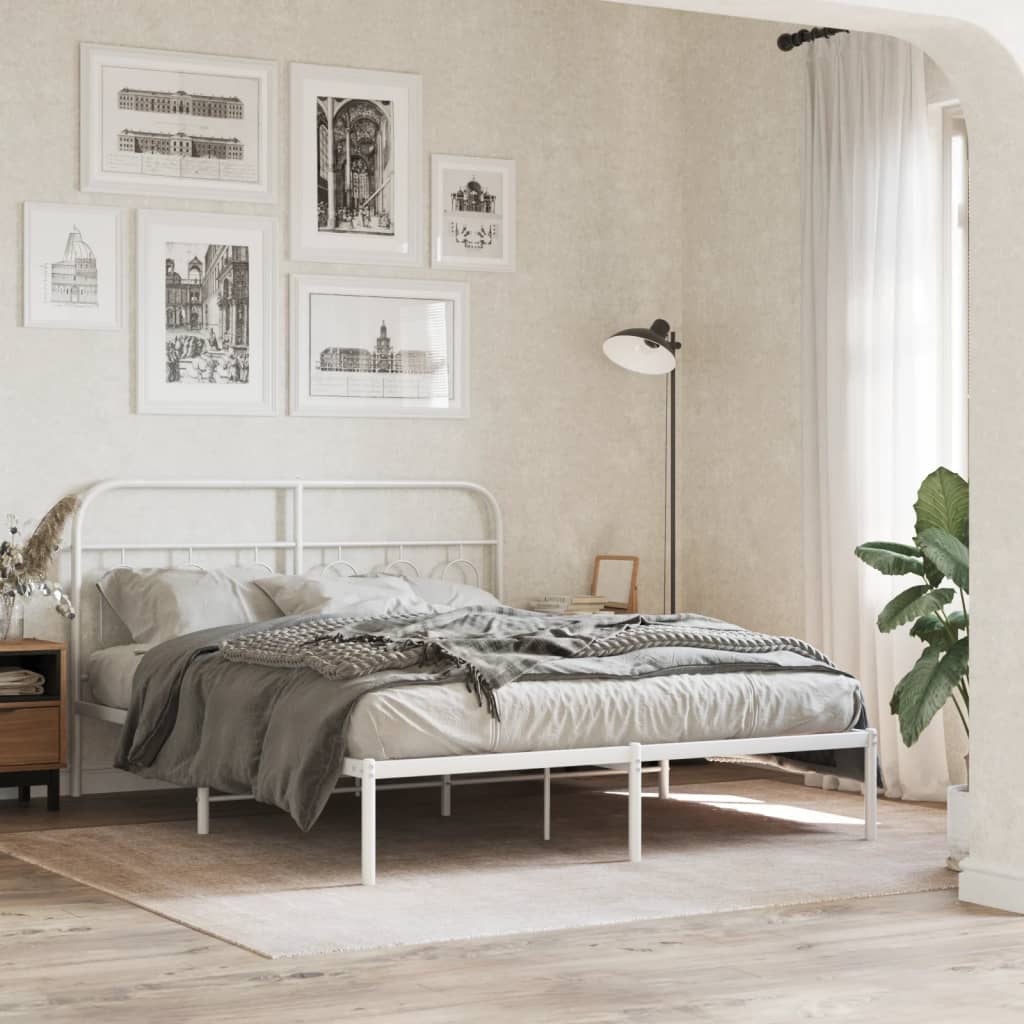 Bedframe met hoofdbord metaal wit 140x200 cm is nu te koop bij PeponiXL, paradijselijk wonen!